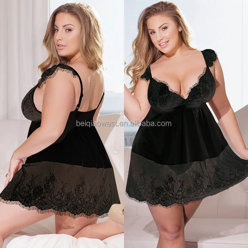 Womens Plus Size Sexy Lingerie Lace G String Nightgown Set Oversize 5xl Plus Sleepwear Deep V 6418