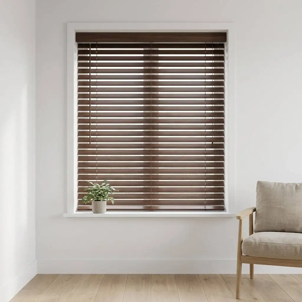 Custom Real Wood Venetian Blinds with Tilt Wand and Lift Cord Wooden Window Blinds for Home Office