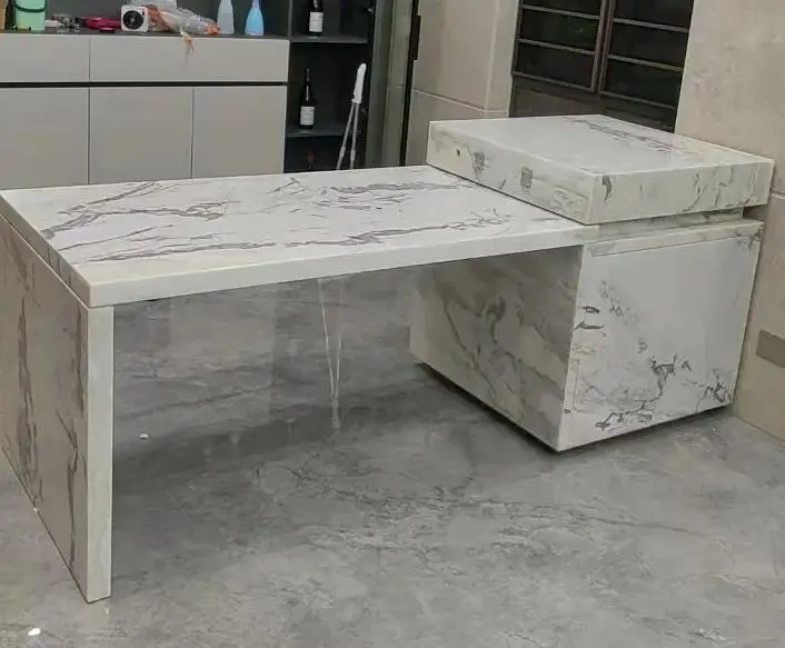 Modern Natural White Marble Indoor Kitchen and Bathroom Vanity Top Weak Sink Design with 1-Year Warranty