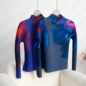 High Quality Wholesale Factory Miyake Pleated Top Women Casual Style Shirt Stretch Pleats Long-Sleeved T-Shirt