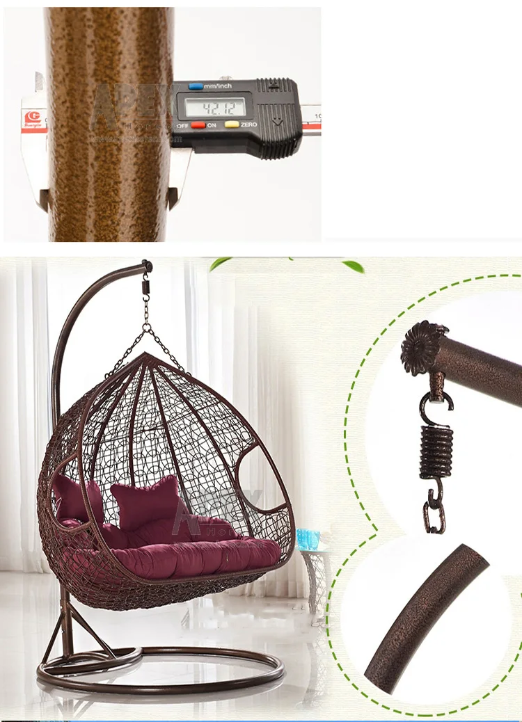 Hot Sell Outdoor Patio Hanging Rattan Baby Swing Chair Double Seat