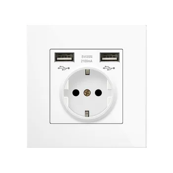 High quality EU Standard Class 86 Type white pc panel German Electric Wall Switch Socket 16A with 2 Usb port