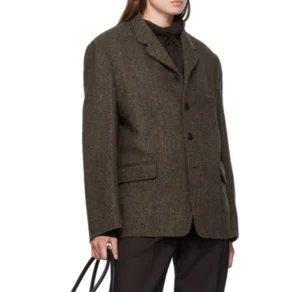 2026 Fall Women's Blazers New Design Woolen Ladies' Blazer Key Word Product Notched Lapel Padded Shoulders Button Closure Suit