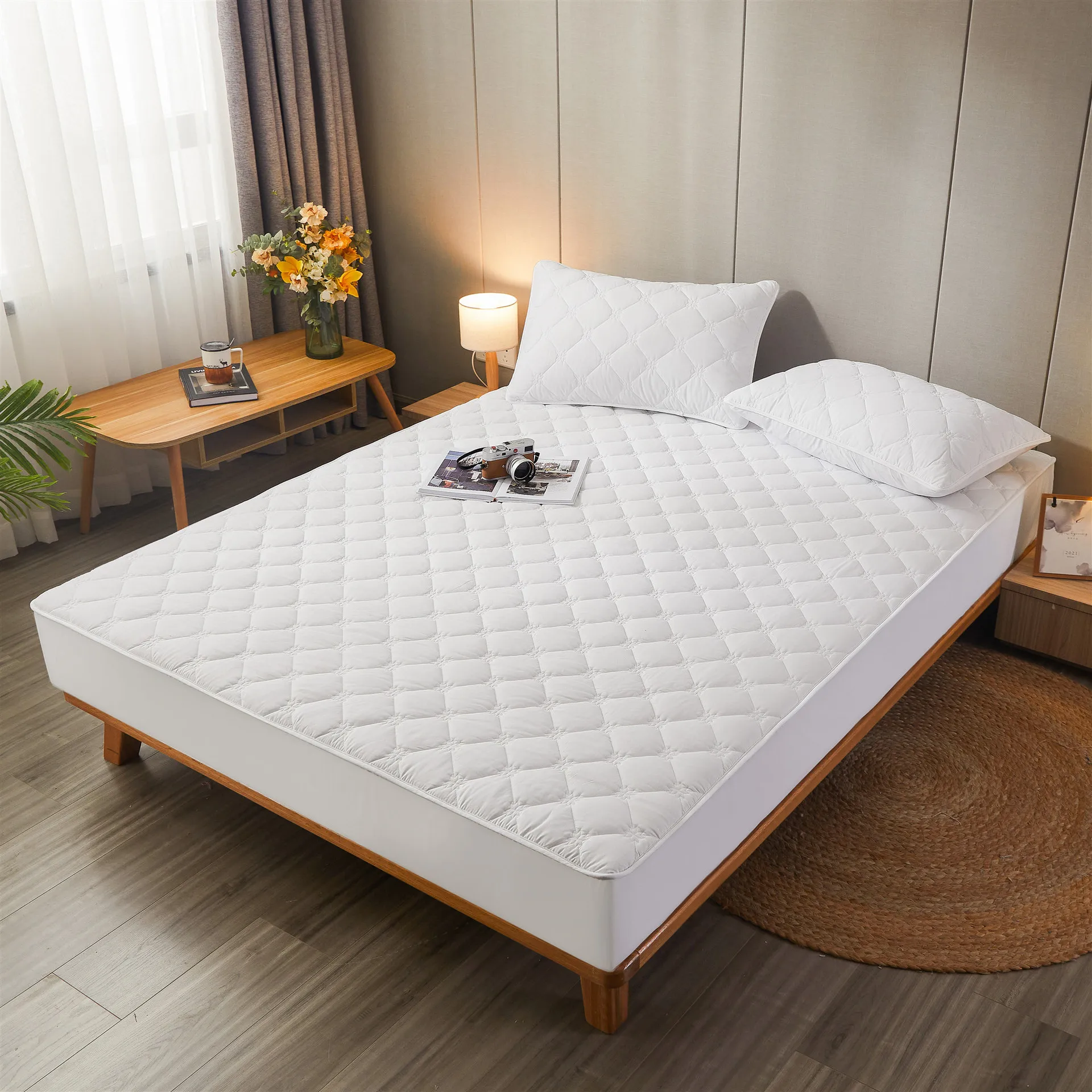 100 хлопок, стеганый детский складной матрас, протектор матраса для кроватки, Простый белый