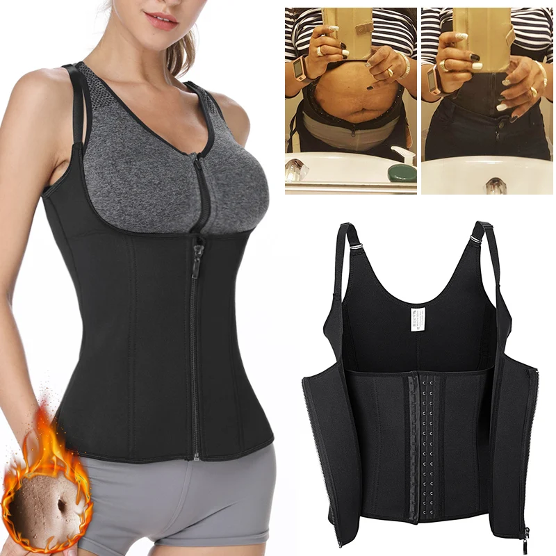 ALONG FIT Women Waist Trainer Zipper Neoprene Sauna Sweat Vest Body Shaper Slimming Shapewear