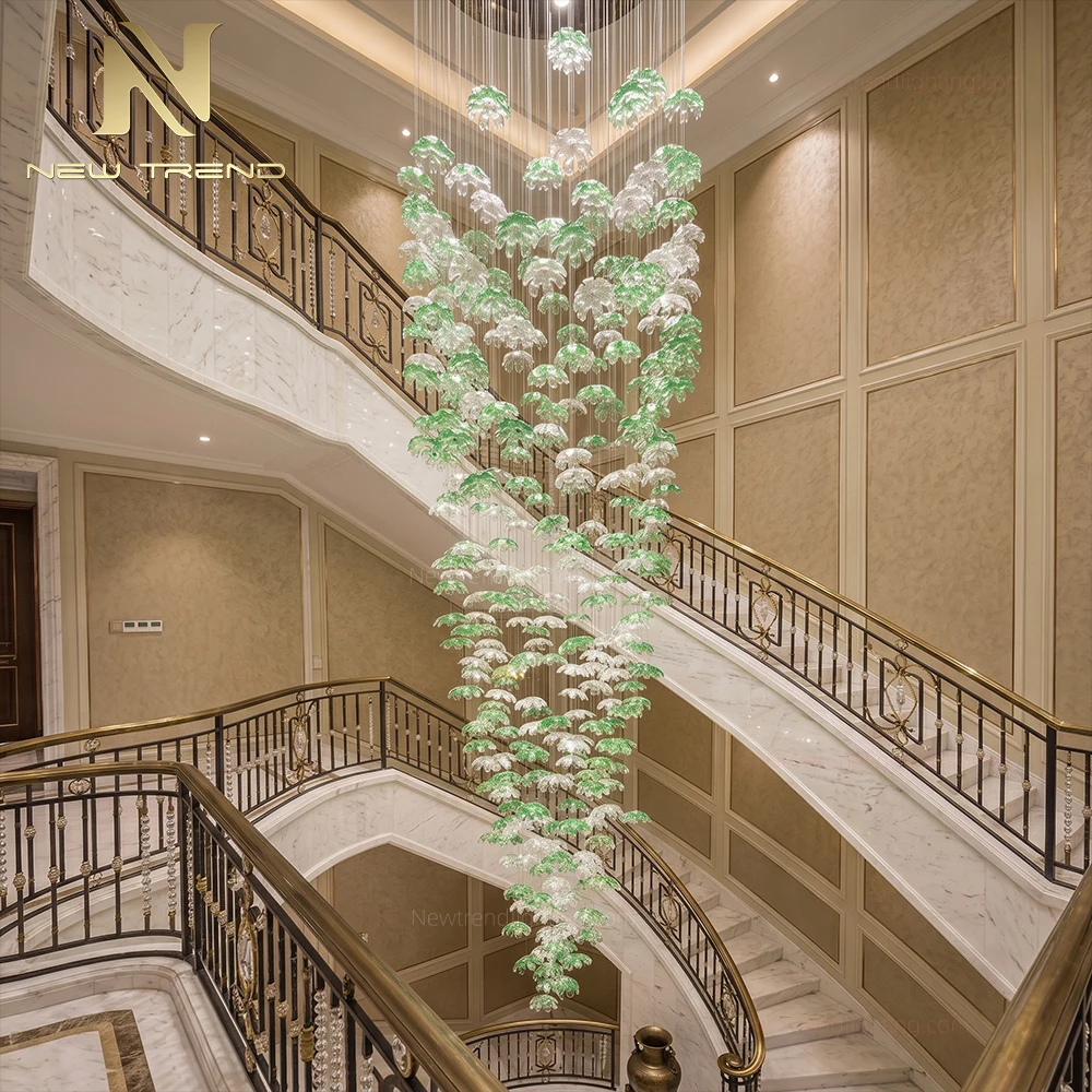 โคมระย้าแก้วรูปทรงอินทรีย์หรูหรา รุ่น CPL-516 – ระบบให้แสง LED แบบกำหนดเองสำหรับบันไดและโถงทางเข้าวิลลา