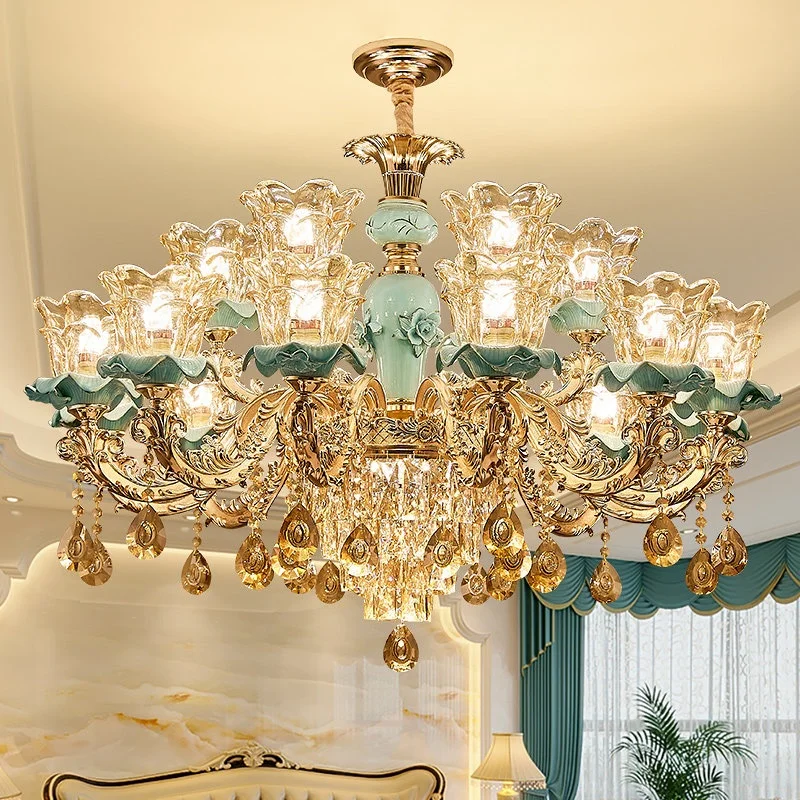 Candelabro no Estilo Europeu em Liga Metálica e Cristal, com Luz LED de Espectro Completo e Proteção Visual, para Sala de Estar, Quarto e Sala de Jantar, com Função Dupla