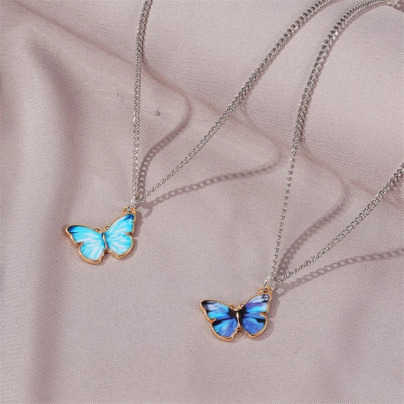 AA00418 Promotion Blue Color Butterfly Pendant Necklace All-Match