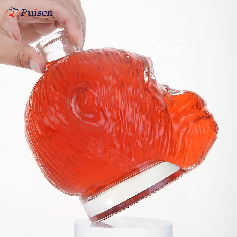 Hot Selling Customize Monkey Shape Luxury Beverage Wine Glass Bottles with Cork