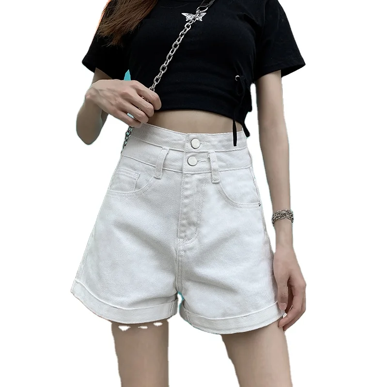 2025 New Fashion High Waist Shorts Women's Solid Color Denim Loose