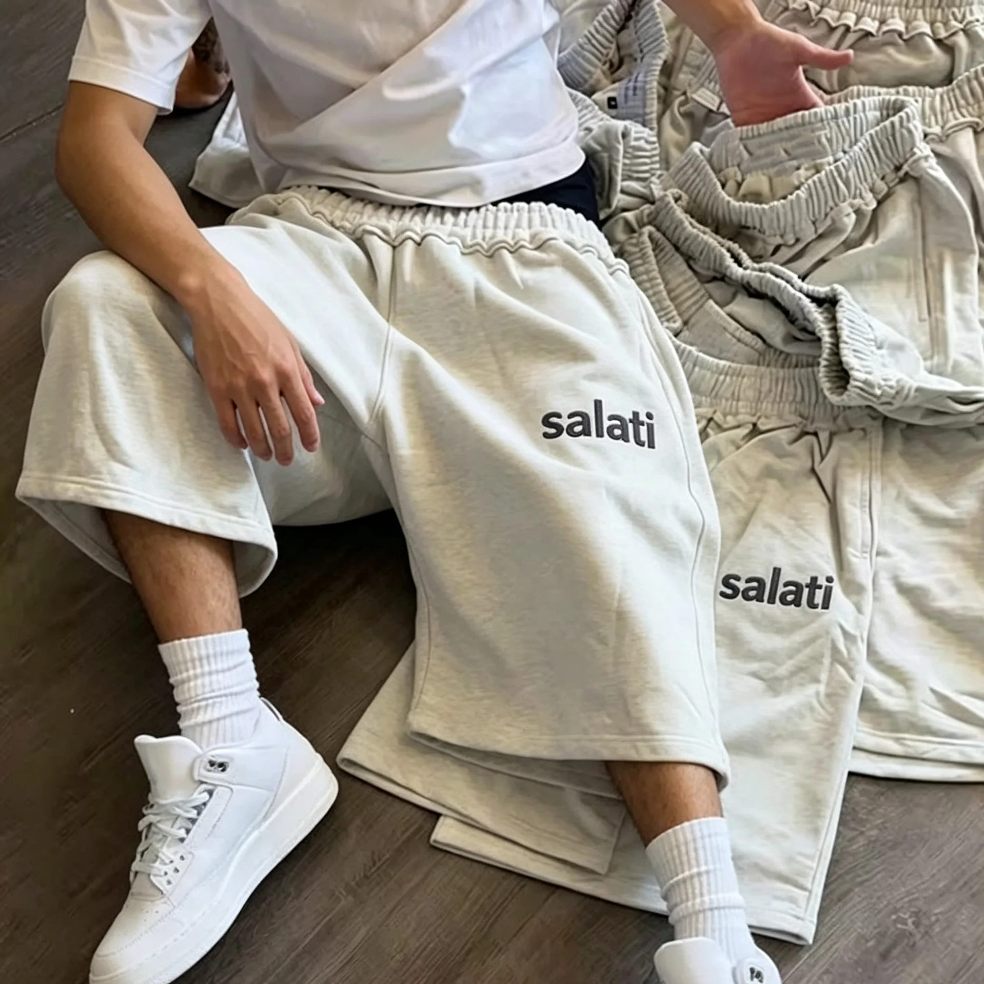 Manufacturer Custom Printed Men's Distressed Knee Length Dyed Washed Sun Faded Baggy Vintage Sweat Jogger Shorts gallery 3