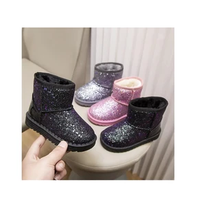 Glitter Baby Girl Warm Shoes Wholesale Fashion Ankle Boots for Children Rubber Sole Princess Styles Kids Toddler Snow Boots