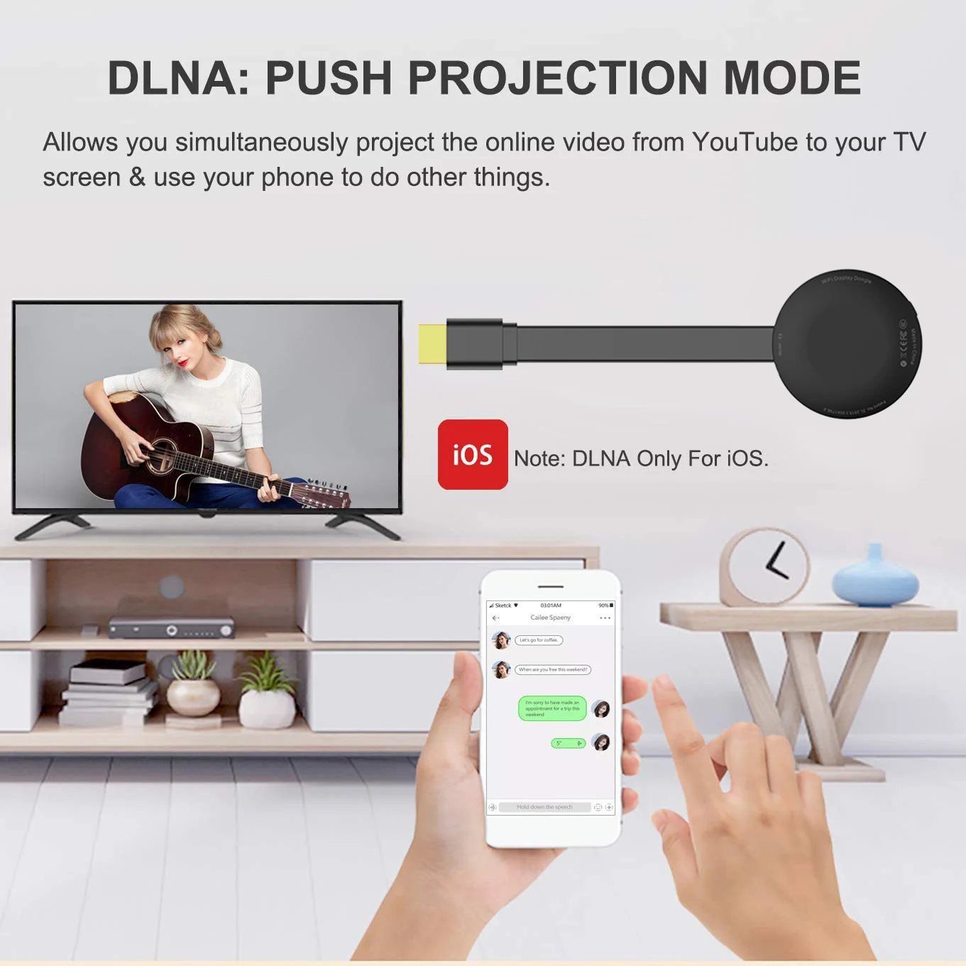 Yinzam M4 Plus Wireless WiFi Display Dongle for Mirroring and Airplay with Dual Core for Miracast HDTV Anycast Dongle