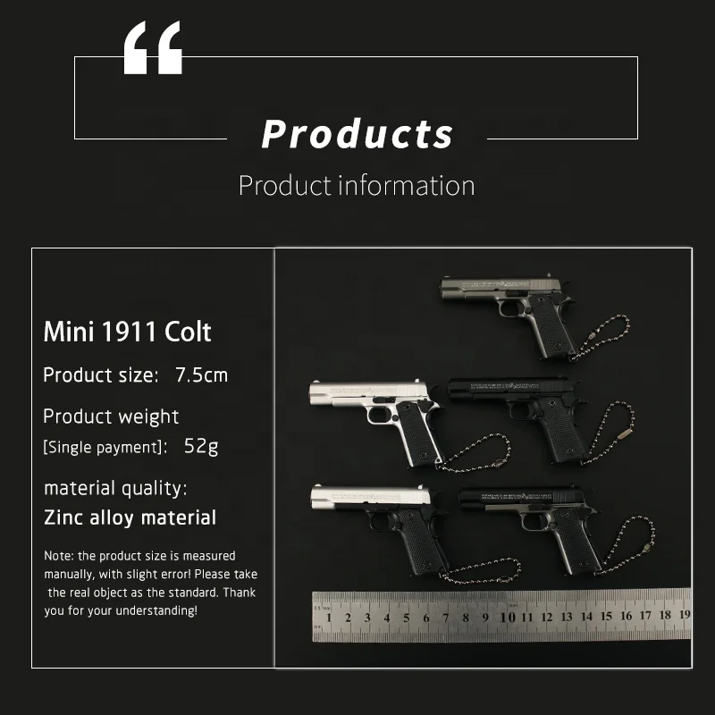 7cm Metal Toy Gun 1911 Keychains Suit Kids Adults Zinc Alloy Pistol Model Metal Toy Gun