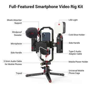 SmallRig Universal Phone Vlog Tripod Video Rig Kit for IPhone 13 12 Case Cage with 2 Handle Remote Control Microphone LED Light detail image