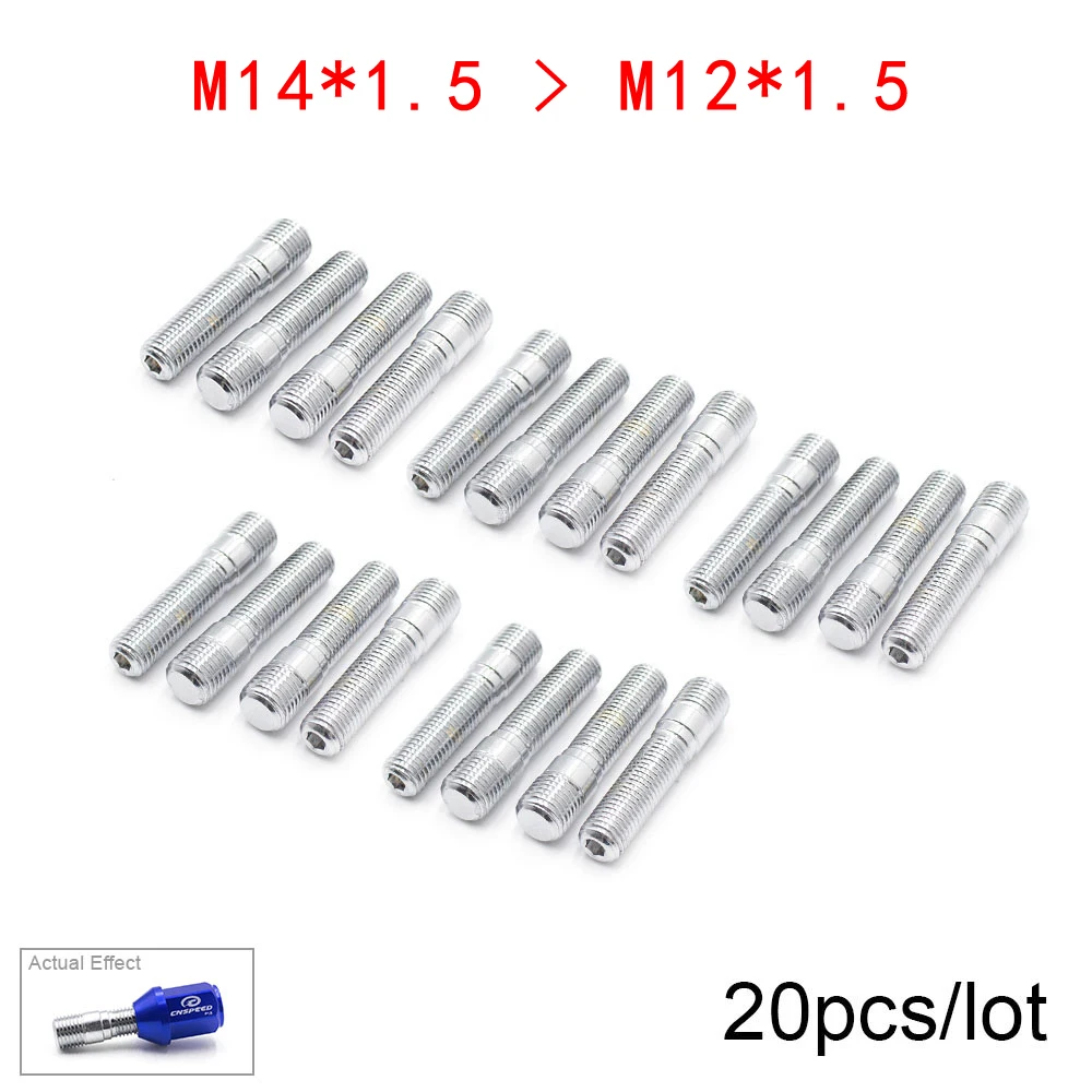 thumbnail image 2 of Dyno Racing Wheel Stud Conversion Kit – 20pc M14x1.25 To M12x1.5 Tall Lug Bolts To Studs Adapter (58mm) 2 of 5