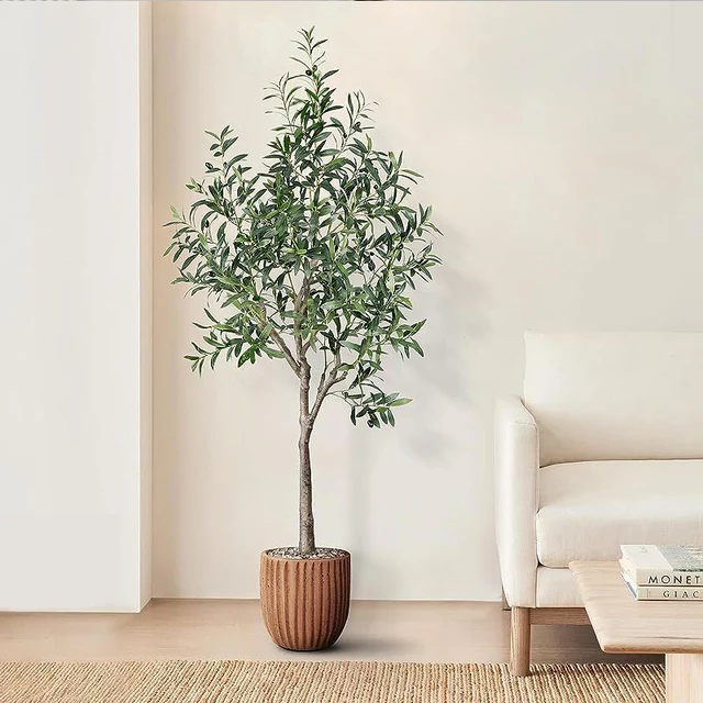 home indoor decoration plant tree Faux Olive Branch Green Plant Plastic Artificial Olive Tree
