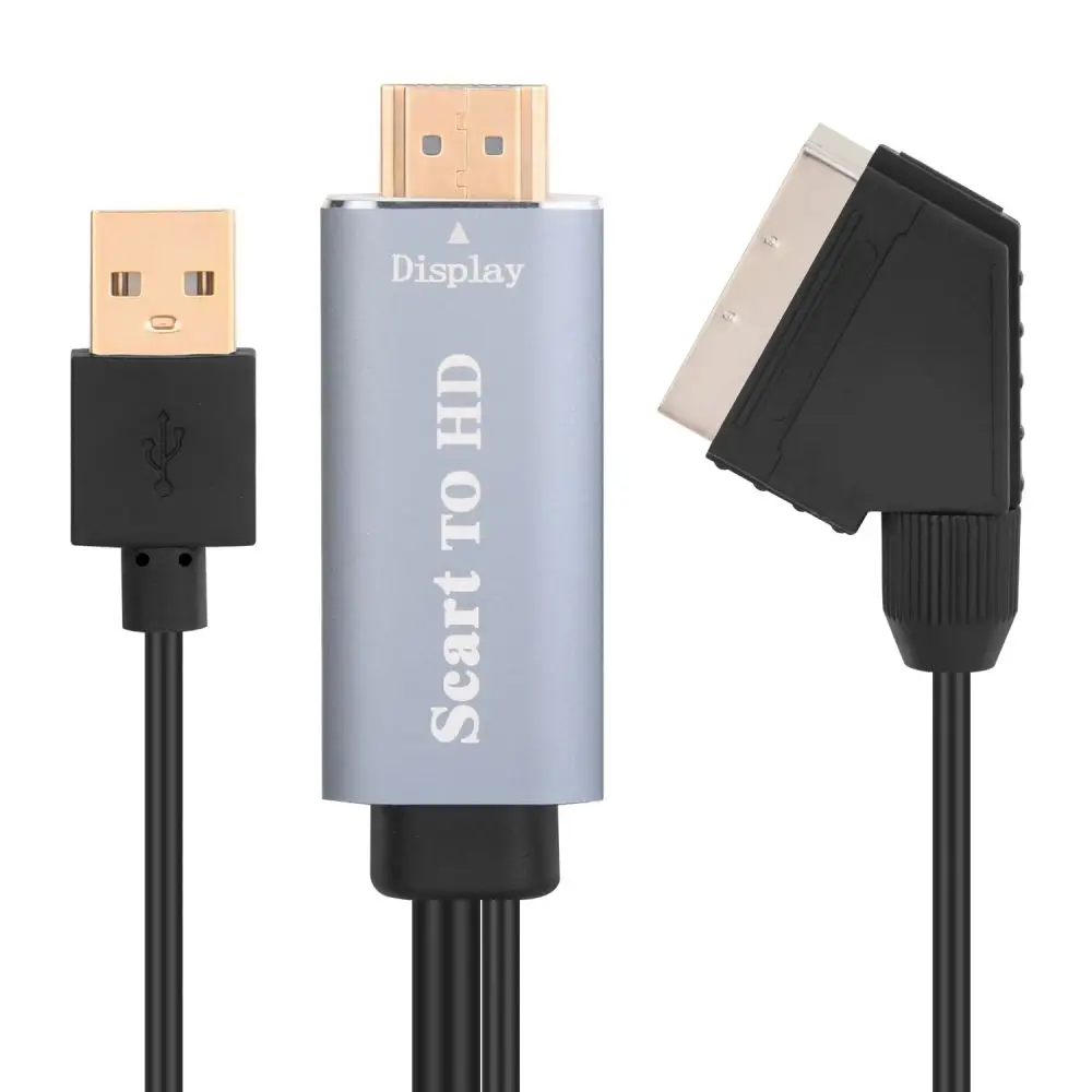 For HDMI to SCART Converter Video Adapter with PVC Jacket for HD TV Monitor and Computer DVD Box Signal Upscale Accessories
