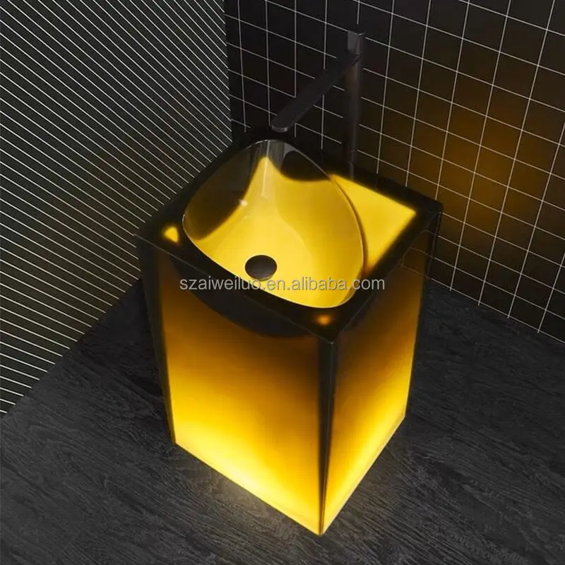 Transparent Color Basin Color Freestanding Basin Pure Resin Bathroom Sink Floor Stand ...