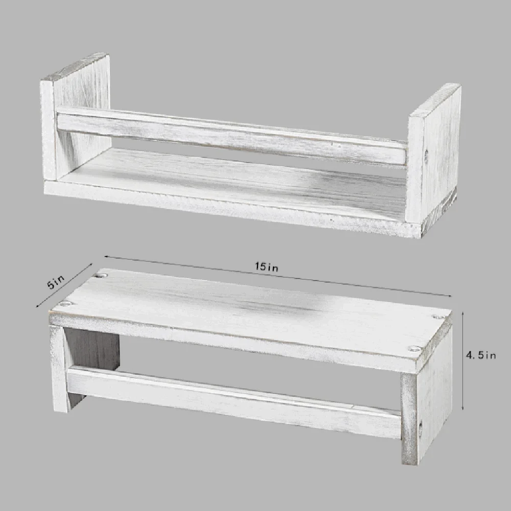 Set of 2 rustic white baby nursery display kitchen spice rack hot selling wood floating wall shelves book shelf