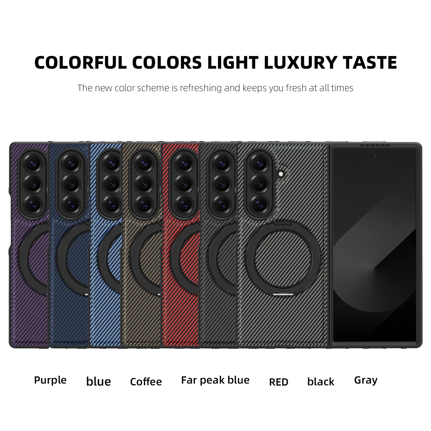  z fold  6 carbon fiber magnetic pc phone case with holder-2