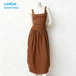 Woman Clothing Vendors OEM ODM Square Neck Simple Elegant Asymmetrical Dresses Fully Customization Supported