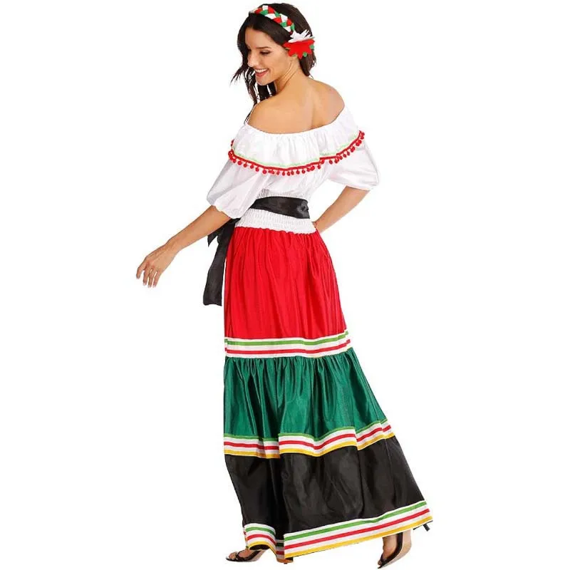 Traditional Folk Mexican Dress Women Halloween Costume Mexico Carnival Party Family Dance Fancy Dress TRAD-003 Traditional Folk Mexican Dress Women Halloween Costume Mexico Carnival Party Family Dance Fancy Dress TRAD-003
