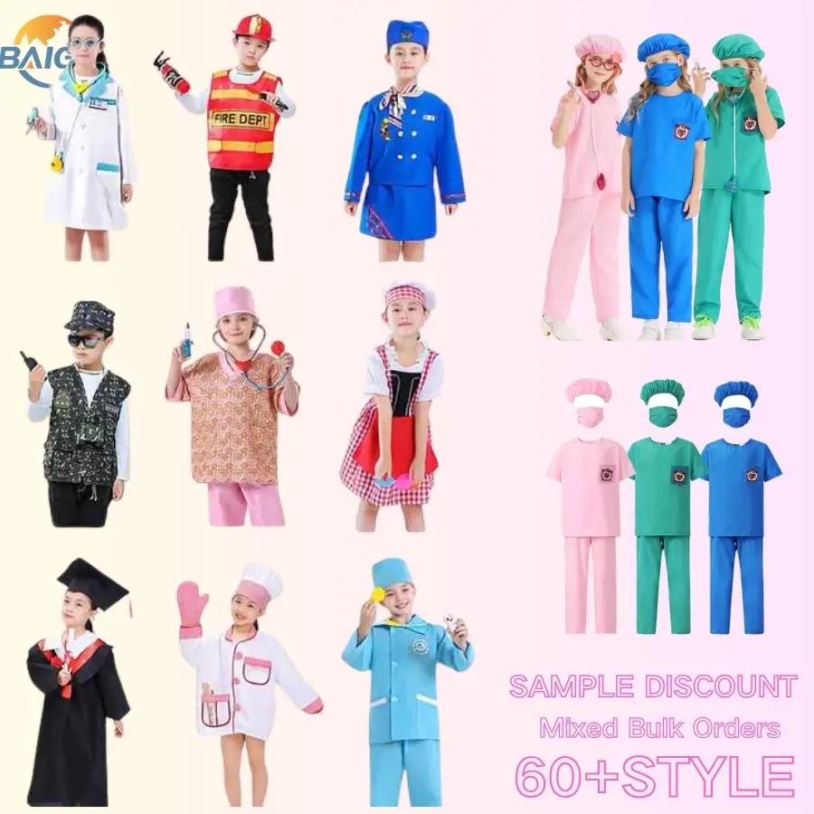 2024 Community Helper Dress up Set Doctor Nurse Chef Firefighters Pilot Role Play Career Kids Costumes Polyester Children Unisex
