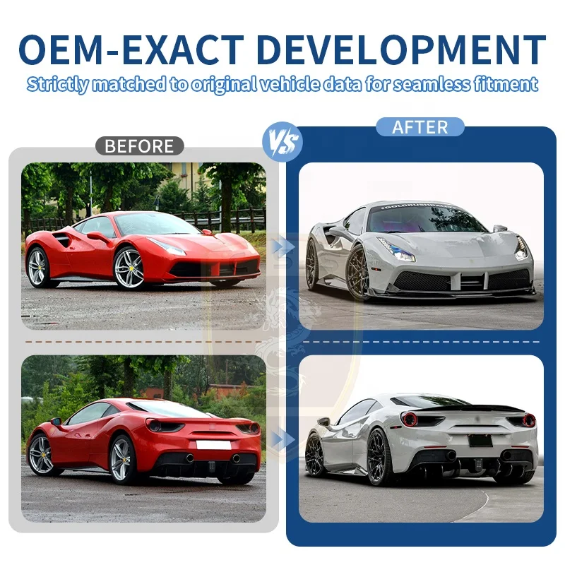 VORS Style Bodykit for Ferrai 488 GTB Dry Carbon Fiber Front Lip Rear Diffuser Side Skirts Body Kit