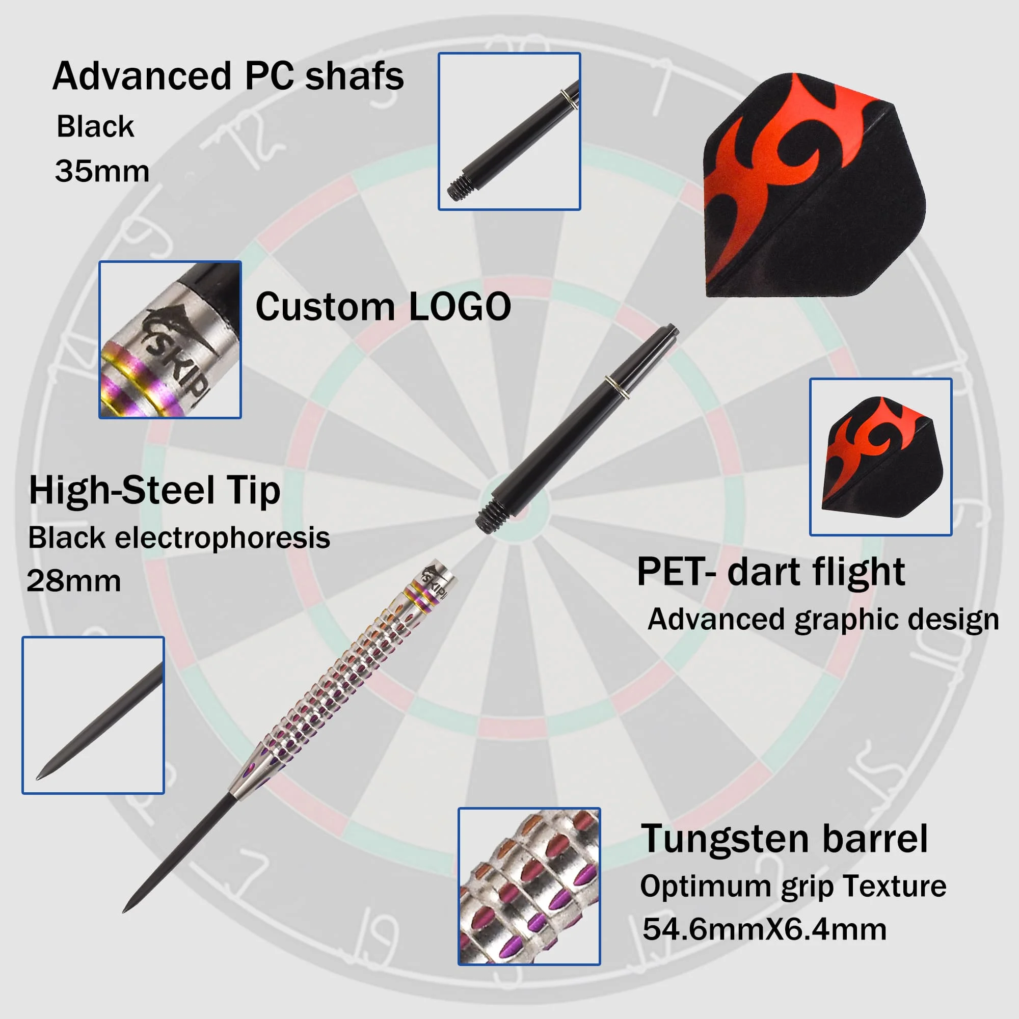 Custom Cheap Skipjack Darten Professional Dart Arrow 24 Grams Pixel Grip Darts