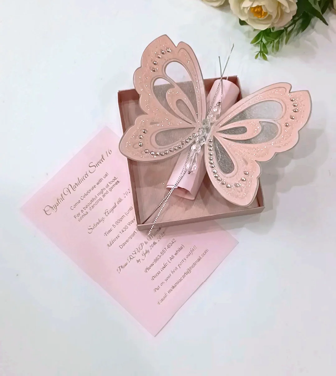 Tarjeta Emergente, Mariposa Y Flor 3D Con Sobre Para Cualquier