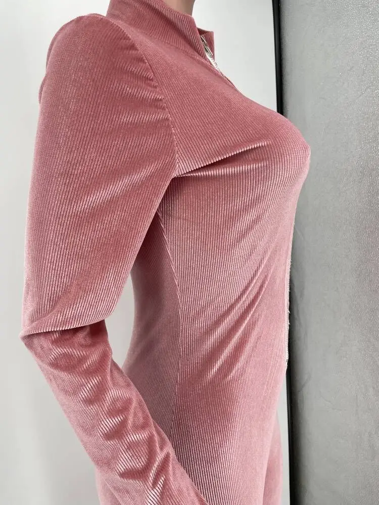 Trendy Women Velvet Fabric Long Sleeve Jumpsuit Hip Lifting Solid Color