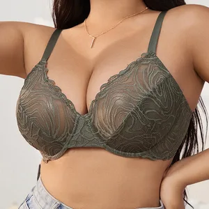 European and American Sexy Breathable Lingerie French Ultra-thin Perspective Lace Bra Gathered on the Top to Prevent Sagging Bra