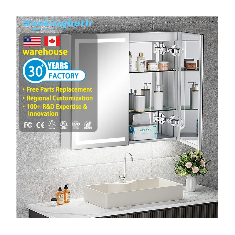 Luxury Mirror Vanity Cabinet 2 Door Wall Mounted Medicine Storage Cabinet Bathroom Mirror Cabinet with Lights