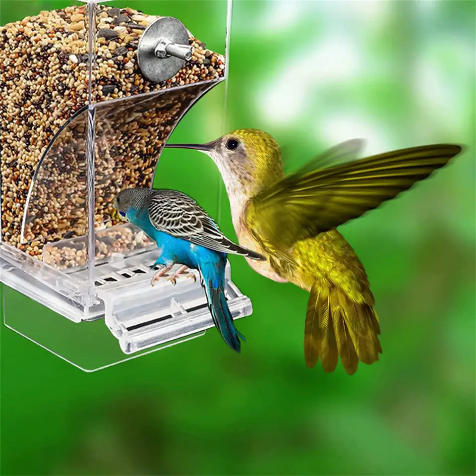 No Mess Bird Feeders Automatic Parrot Feeder Drinker Acrylic Seed Food Container Cage