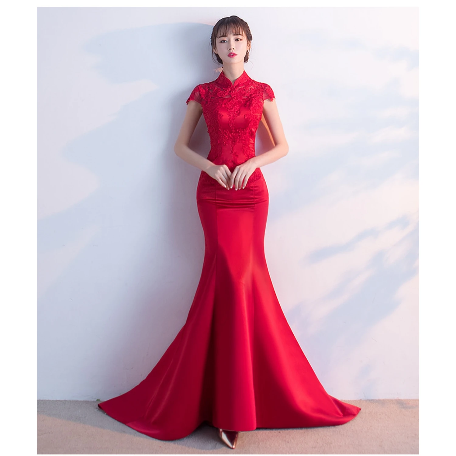 Baju Tradisional Cina Wanita Baju Anggun Tradisional Cina Untuk Wanita Qipao Renda Merah Buy Pakaian Tradisional Untuk Wanita Gaun Qipao Renda Gaun Merah Product On Alibaba Com