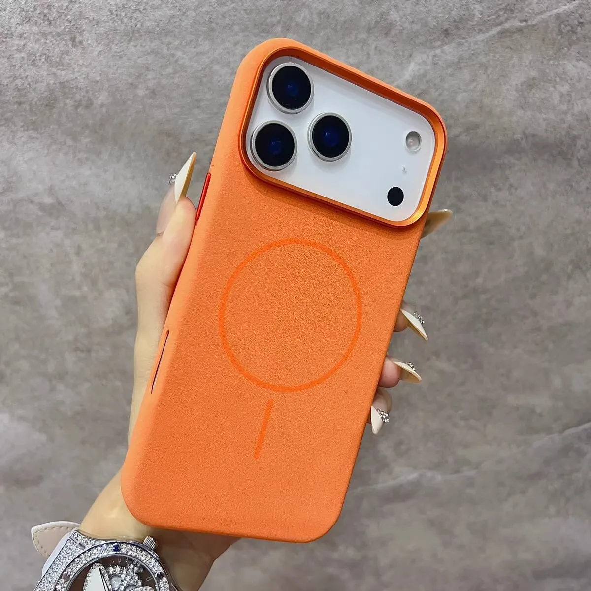Elephant Texture Matte Color-Block Magnetic Phone Case for 17 Pro Max 16 Pro Max 15 14 Plus 13 Pro Max