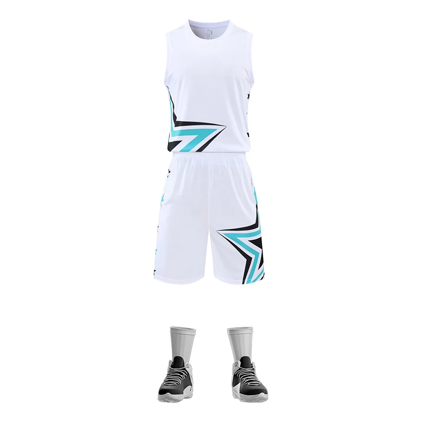 Wholesale custom logo oversized blank new sublimation simple white and blue  color basketball jersey design From m.