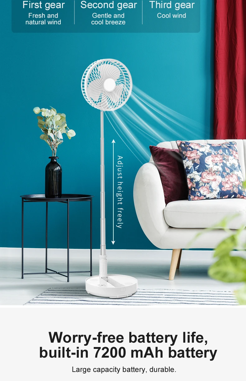 USB Portable Folding Fans Rechargeable 7200mah Folded Fan Smart Electric Desktop Adjustable Height Floor Fan 4.8 Four,four 0.77