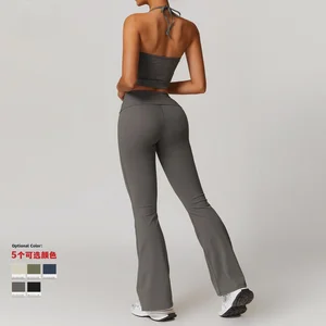 Hanging Neck Tight Beautiful Back Yoga Suit Quick-drying Flip Fold High Waist Leisure Hundred Fitness Sports Suit