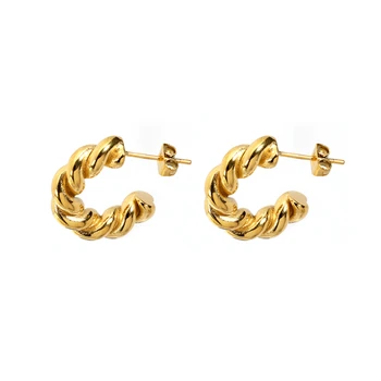 18K PVD Gold Plated Cute Rope Chain Fashion Unique Hoop Earring Wholesale Custom Stainless Steel Jewelry