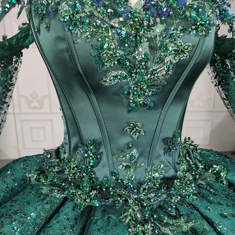 Crystal Flower Green Full of Pearls Evening Party Prom Gowns