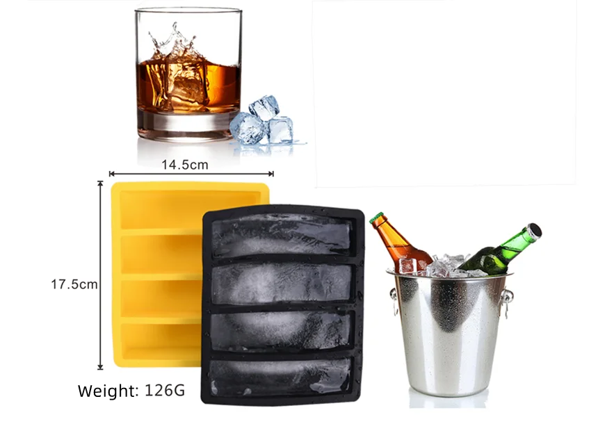 Wholesale 4 Long Silicone Ice Cube Molds Trays, Freezer Crushed