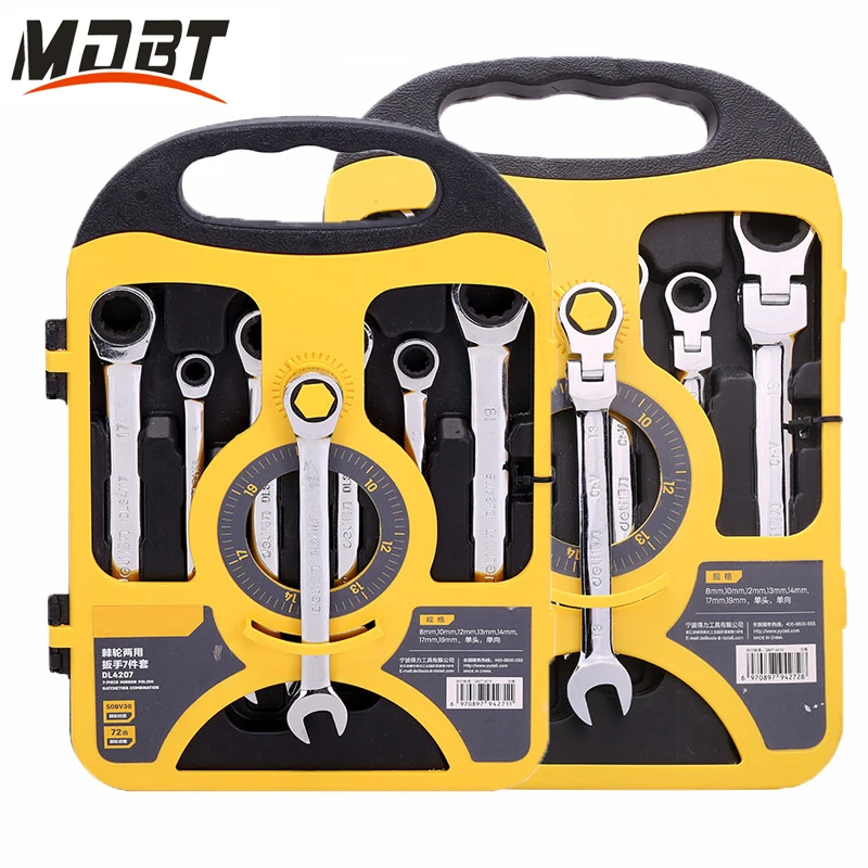 7pcs Ratchet Wrench Set Combination Wrench Universal Ratchet Spanner Car Repair Handle Tools
