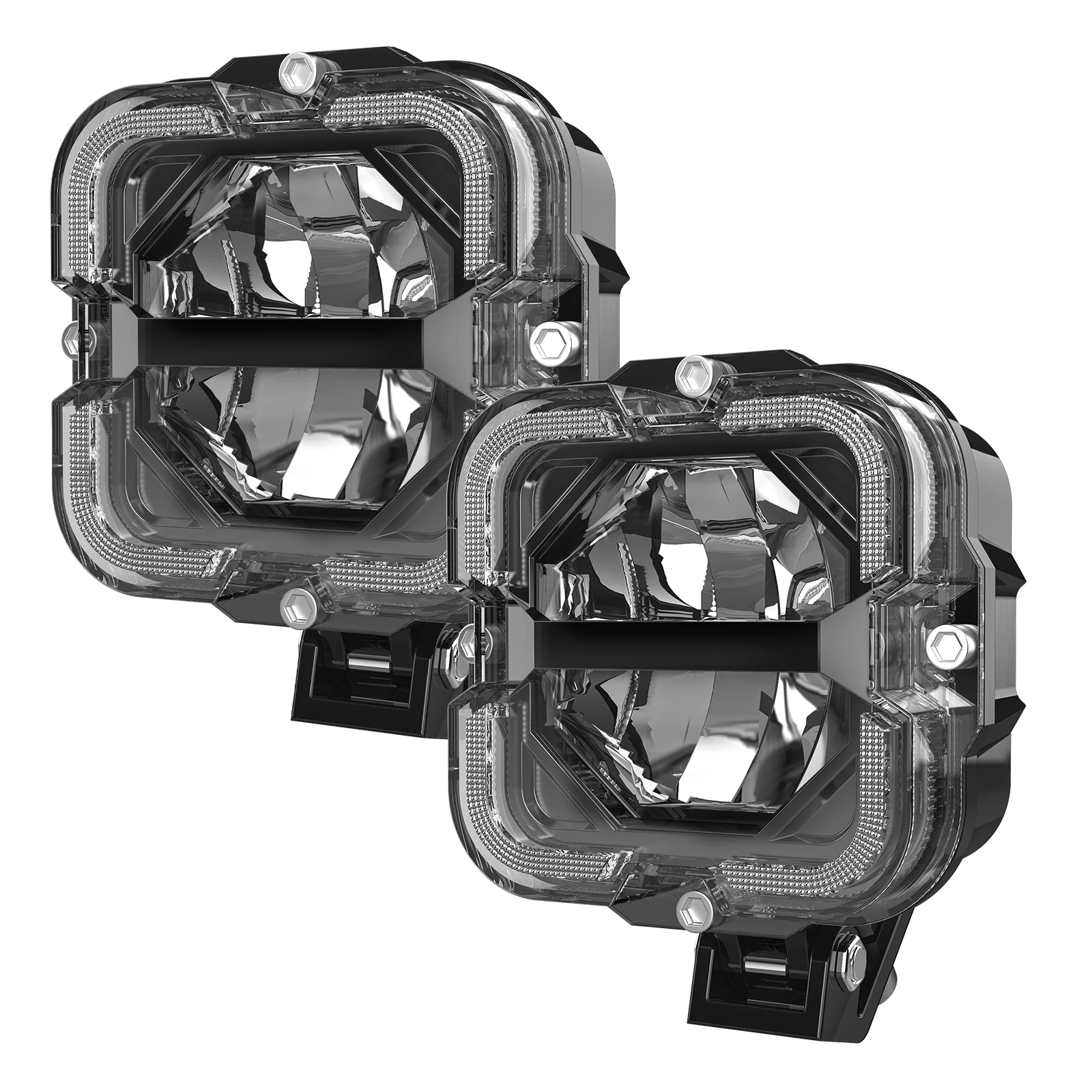 Offroad 4Inch 65W Amber DRL LED Cube Lights Driving Fog Pods Lamp Square LED Work Light for Truck Pickup SUV ATV UTV Boat 4x4