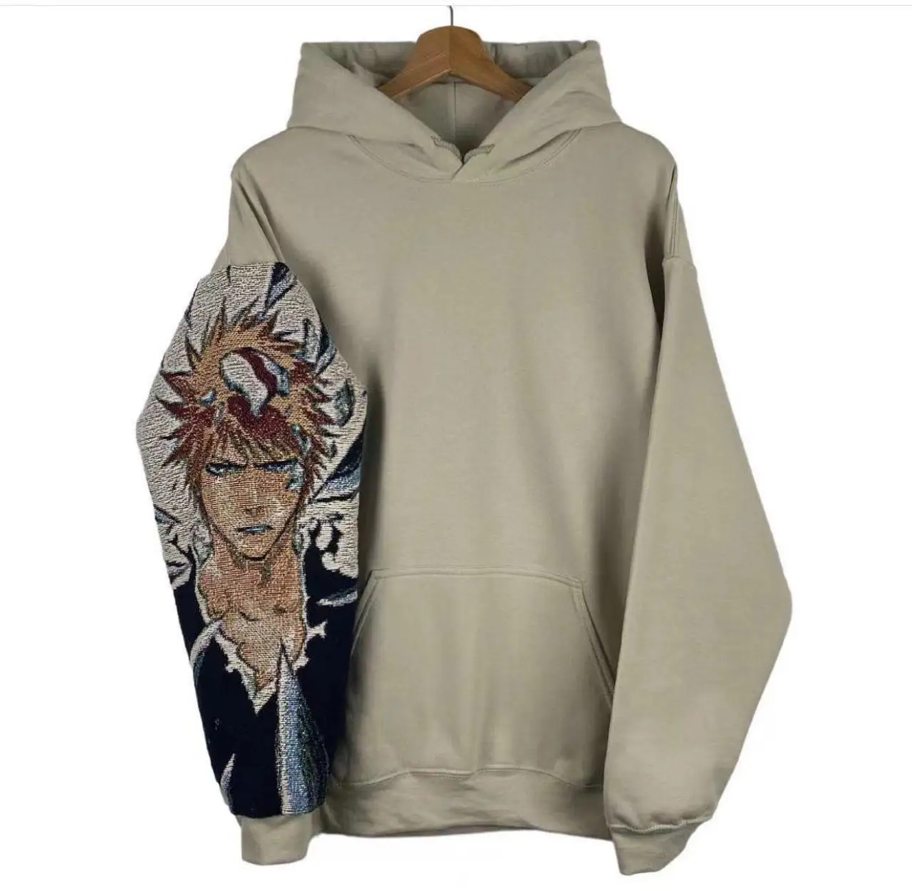Custom Streetwear Hoodies Unisex Oversized 100% Cotton Fleece Pullover Kangaroo Pocket Woven Tapestry Cartoon Hoodie for Men gallery 2