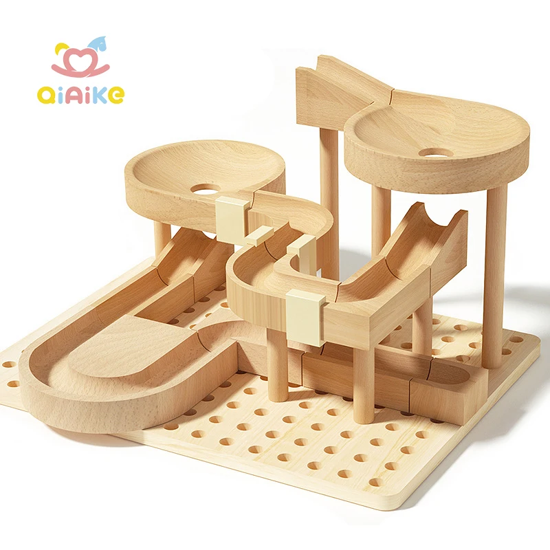 Wooden Marble Run for Kids Wood Building Blocks Toys and Construction Play Set Marble Track Maze Game STEM Learning Toys