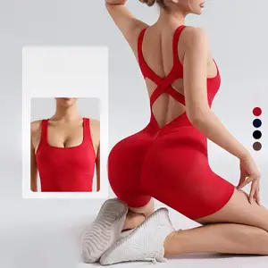 New Arrival Seamless Backless Tight Slim Fit Breathable Quick Dry Hip-lifting Sleeveless Yoga Jumpsuit for Women Daily Training