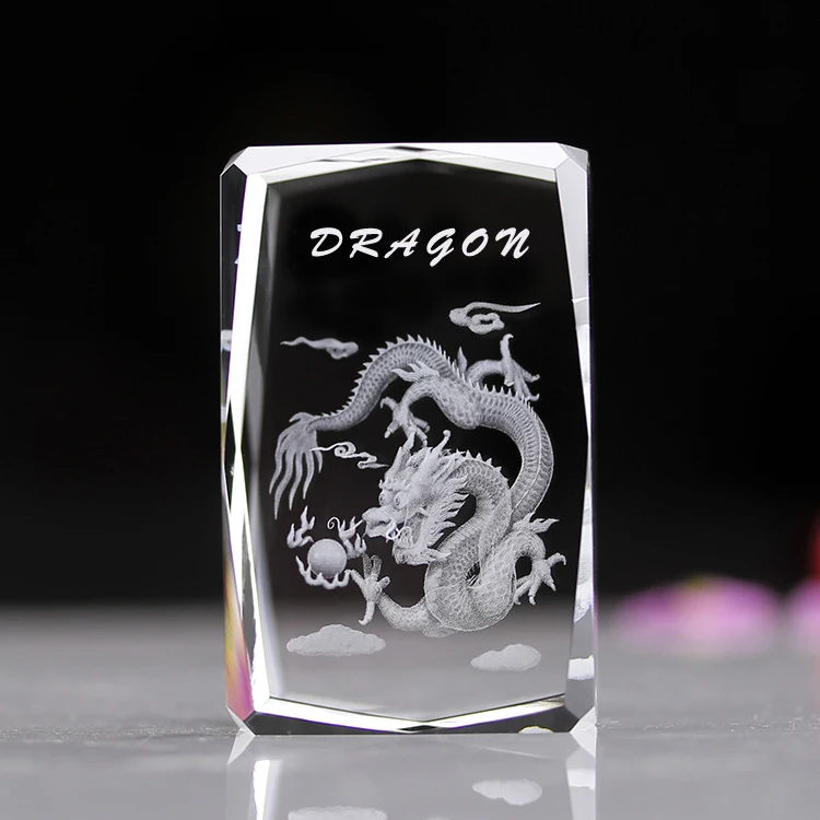 Hot sell kristal ambacht bureau decoratie Gift Dragon 3D Gravure Kristal Souvenir