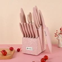 14 Pieces Pink Coding Kitchen Knives Set Chef Steak Knife Set with Color Block Dish Washer Safe